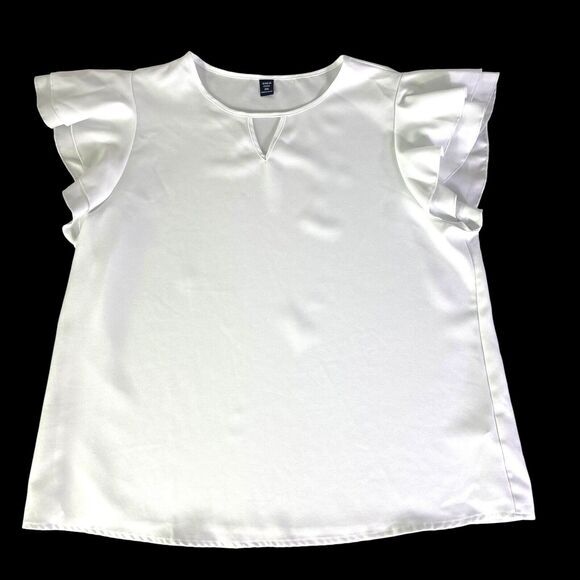 Shein Curve Womens White Top Pullover Short Ruffle Sleeve Blouse Plus Size 2XL - Picture 7 of 10